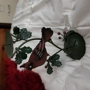 Cardinal metal candle holder